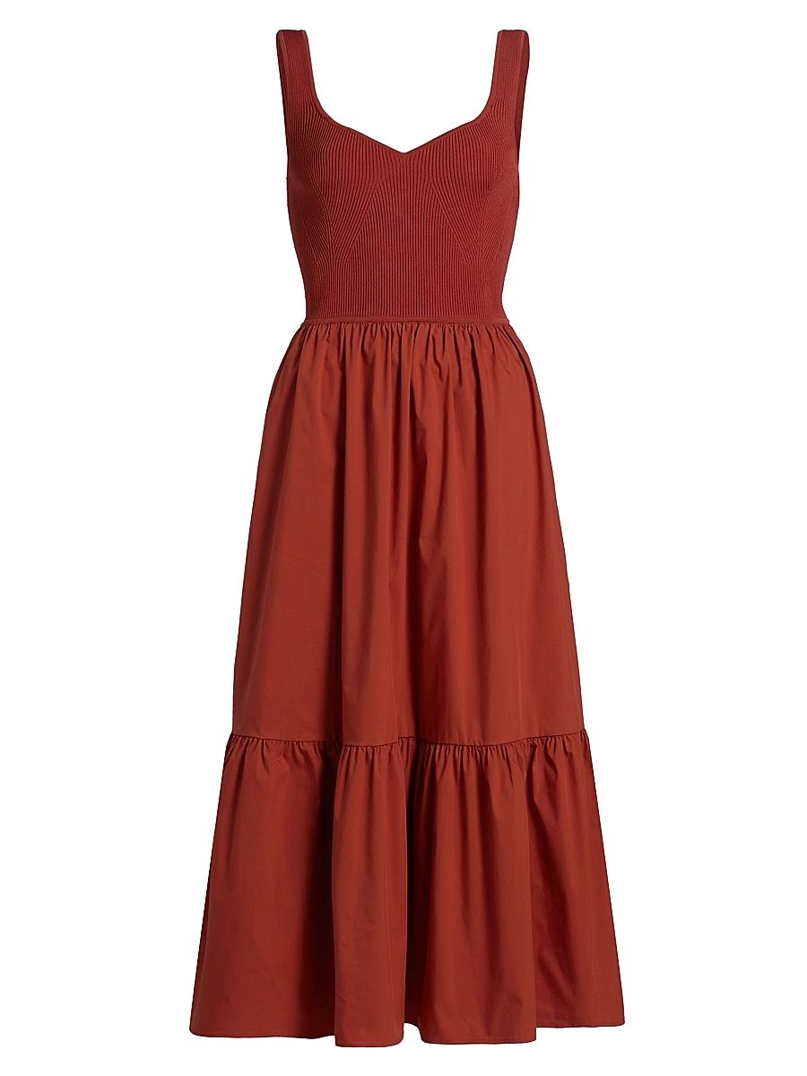 Women's Alfred Knit Sleeveless Tiered Midi-Dress - Brick - Size Large