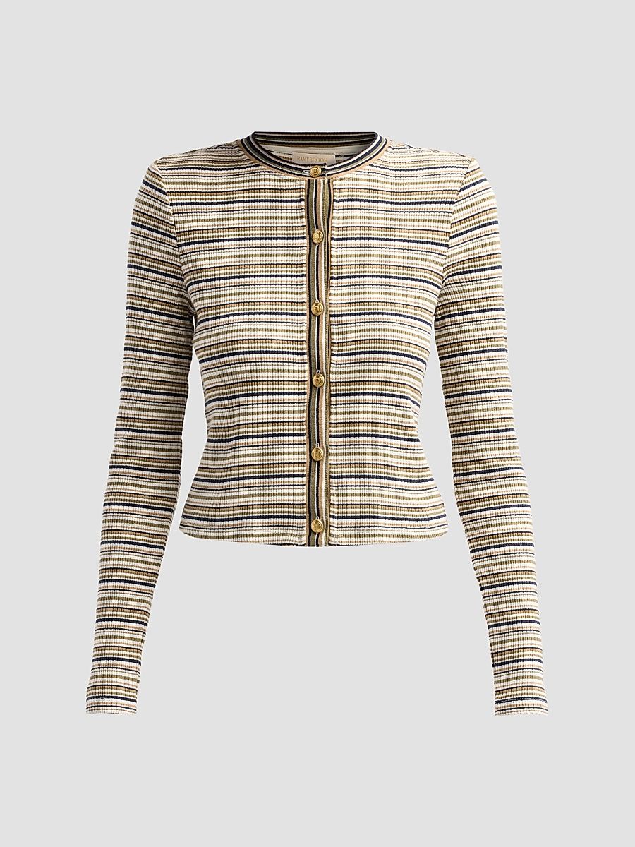 Women's Zoe Striped Knit Cardigan - Bone Stripe - Size XL