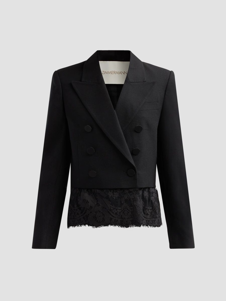 Zimmermann Women's Valiant Lace Short Blazer - Black - Size 0