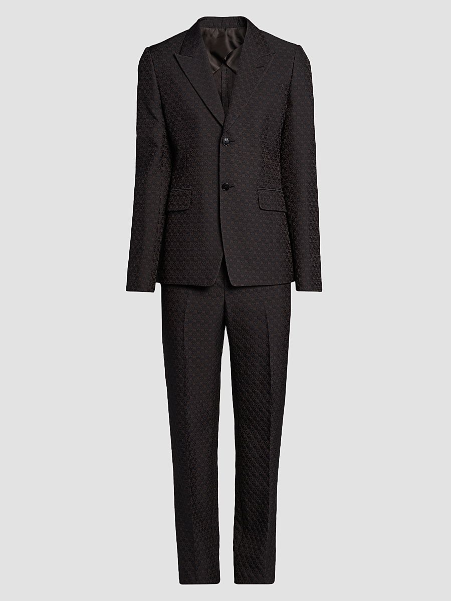 Men's Skull Jacquard Single-Breasted Suit - Brown - Size 38