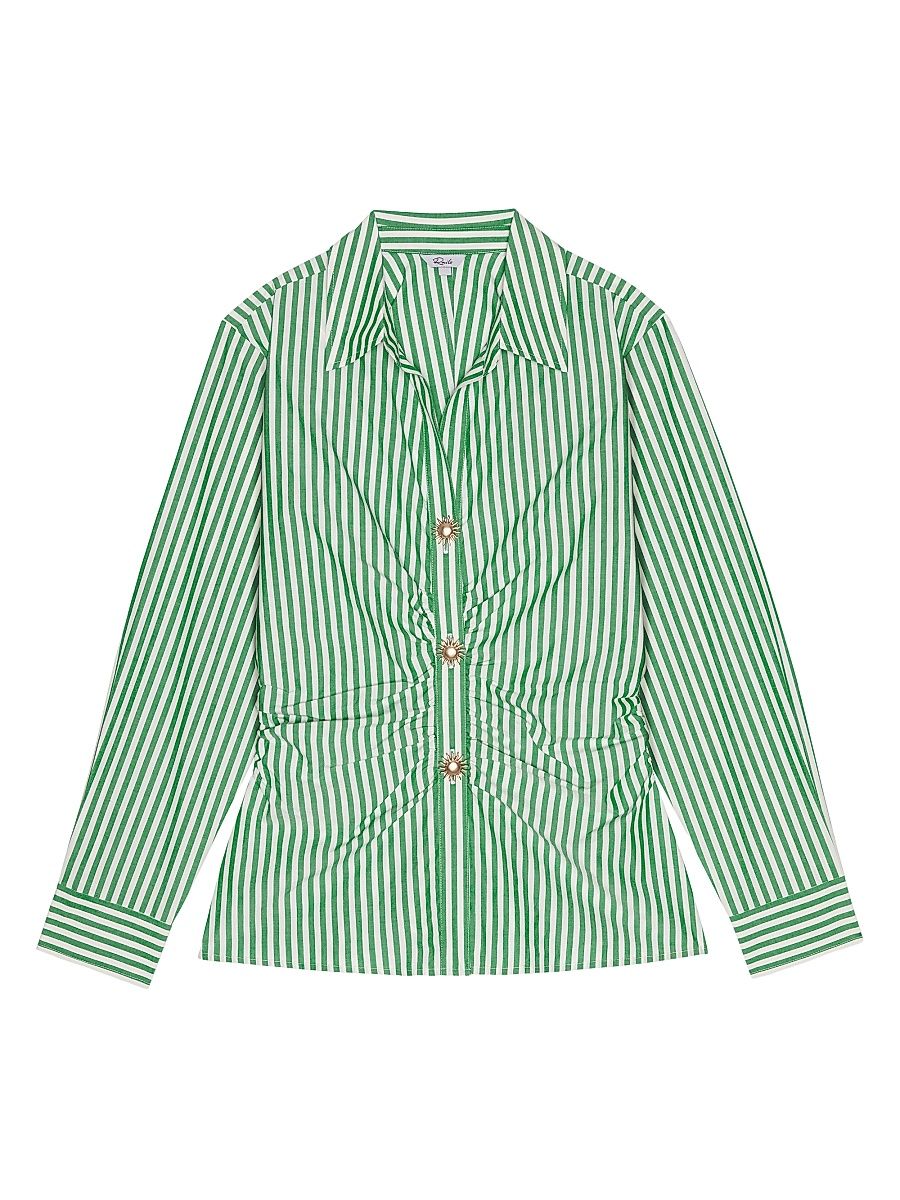 Women's Carayln Striped Cotton-Blend Shirt - Emerald Stripe - Size XS