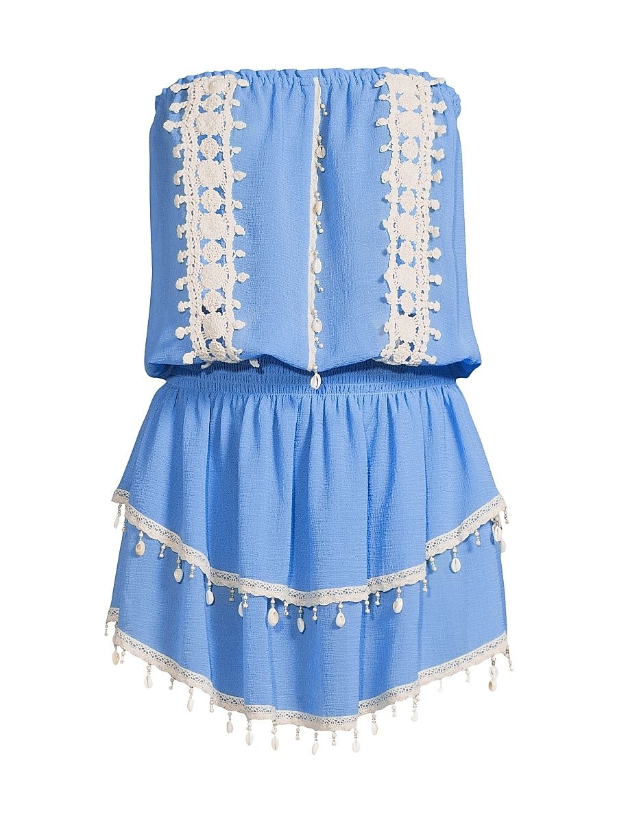 Women's Perry Embroidered Off-The-Shoulder Minidress - Serene Blue - Size XL