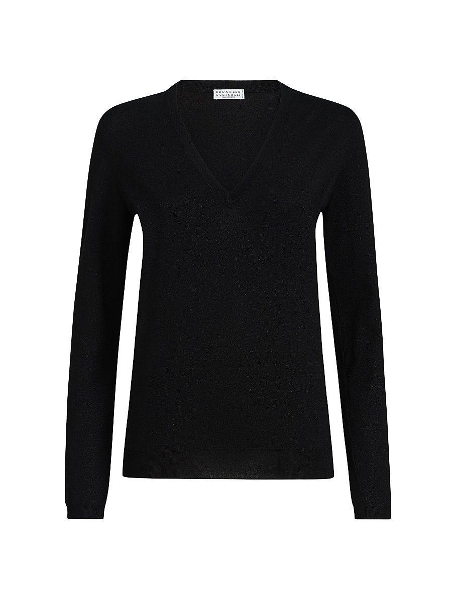 Women's Cashmere and Silk Sparkling Lightweight Sweater - Black - Size XXS