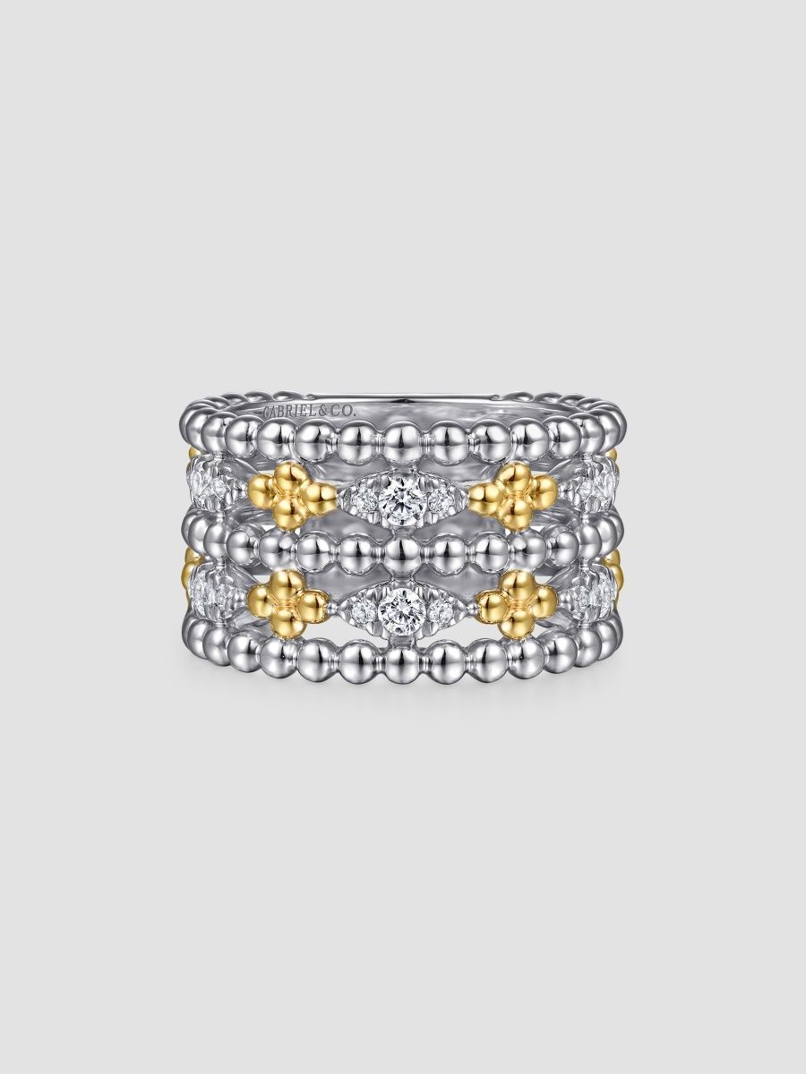 Gabriel & Co Women's Bujukan Sterling Silver, 14K Yellow Gold & White Sapphire Multi-Band Ring - Two Tone - Size 6.5
