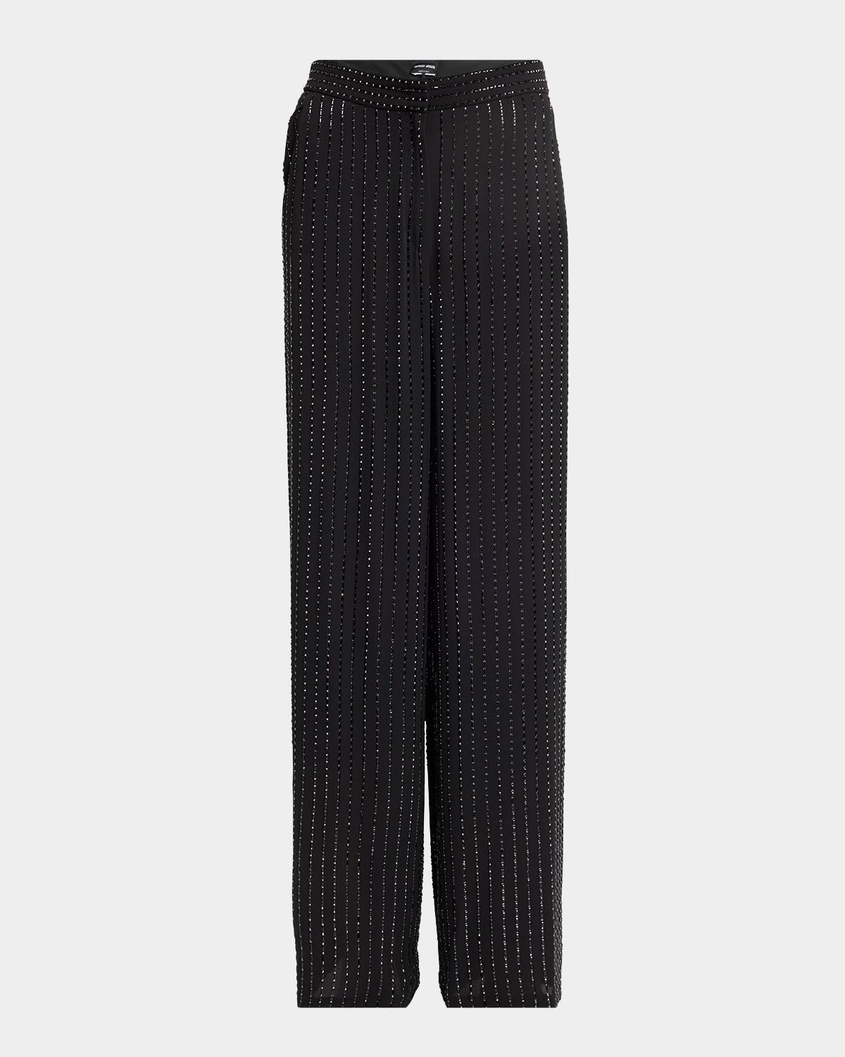 Crystal Pinstripe Straight-Leg Silk Trousers