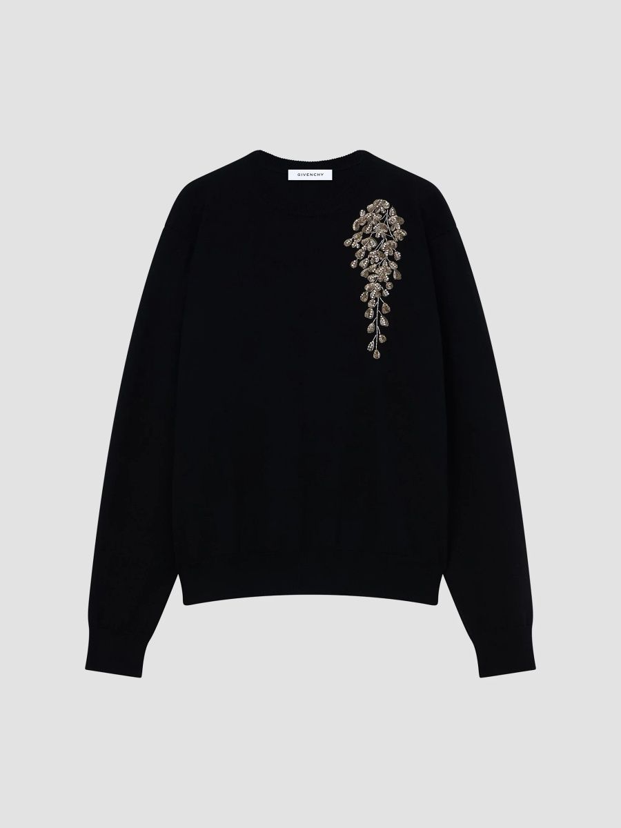 Givenchy Men's Sweater in Wool with Pearls and Sequins Embroidery - Black - Size XXL