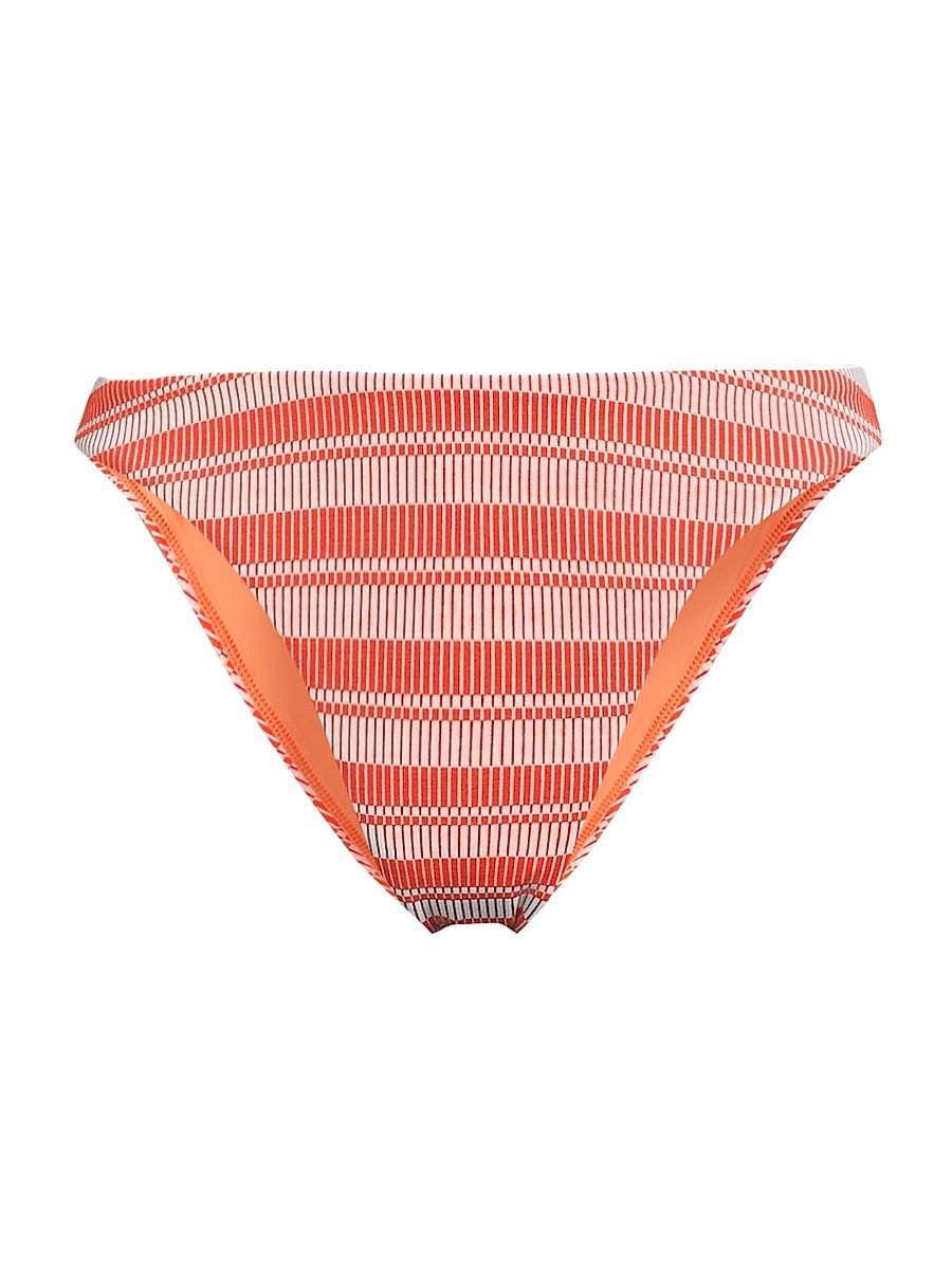 Women's Margot Striped Bikini Bottom - Orange White - Size Large