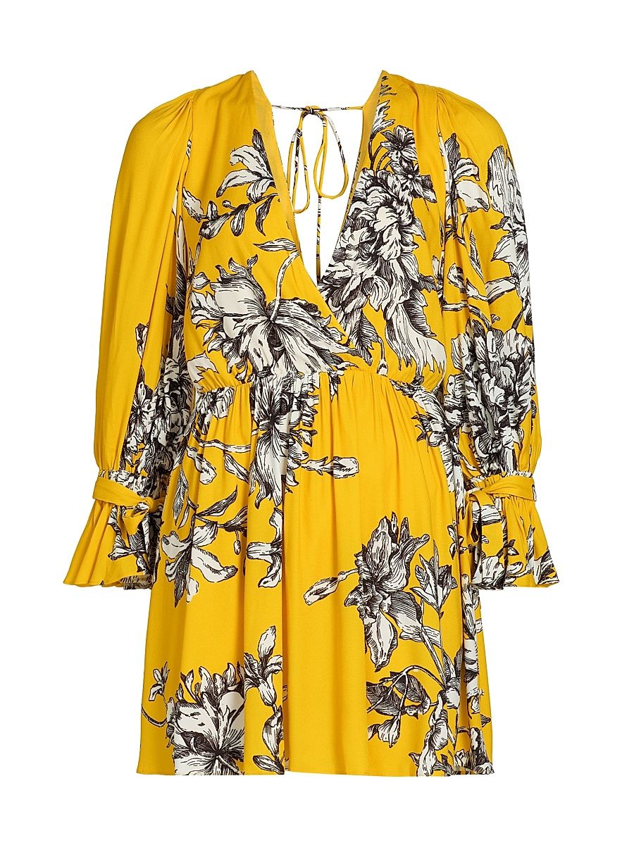 Women's Clarissa Floral Plunging Minidress - Blooming Wild Golden Hour - Size 14