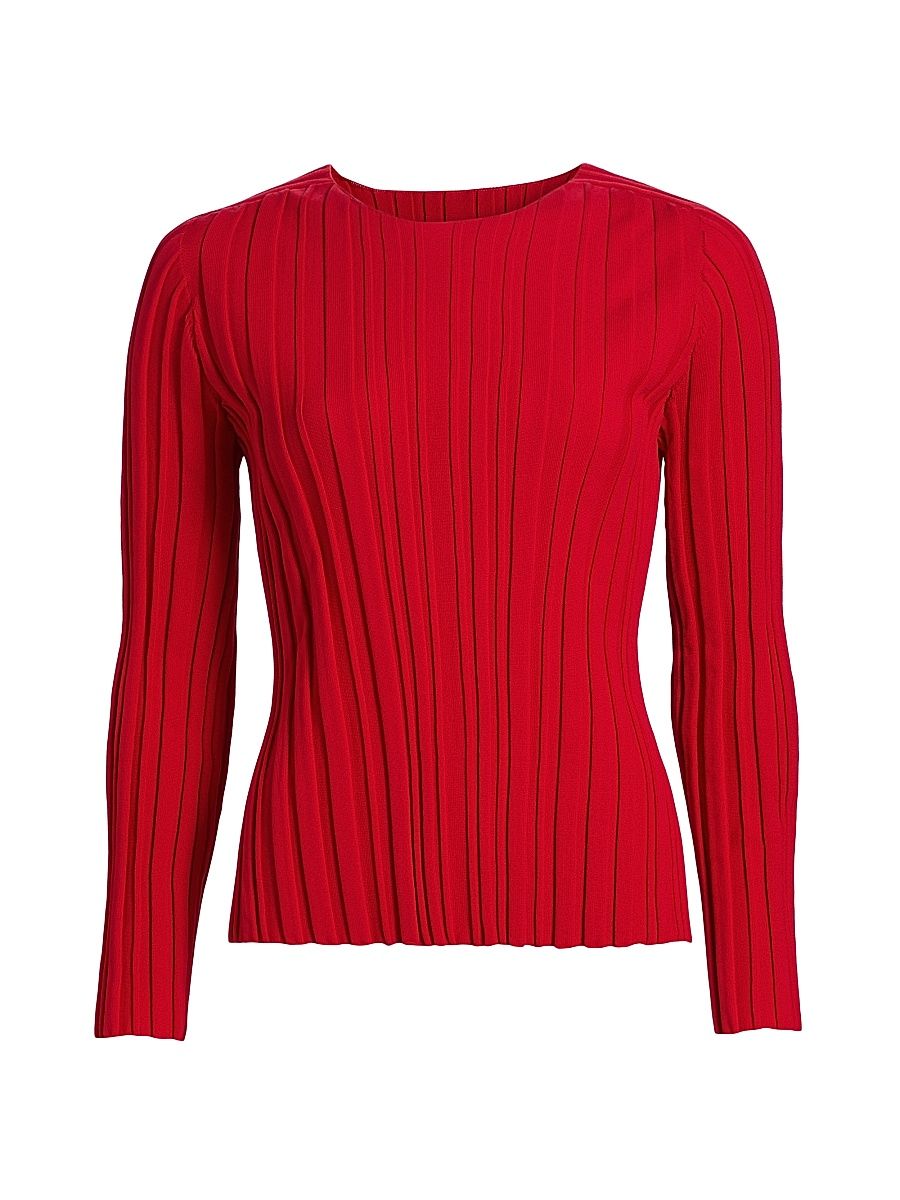 Women's Rib-Knit Crewneck Top - Red