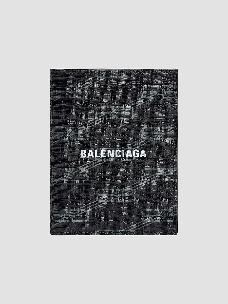 Balenciaga Men's Signature Vertical Bifold Wallet - Black Grey