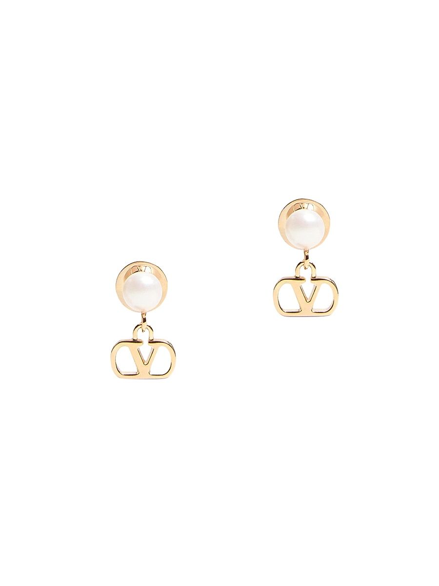 Women's VLogo Signature Metal and Pearl Earrings - Gold Cream