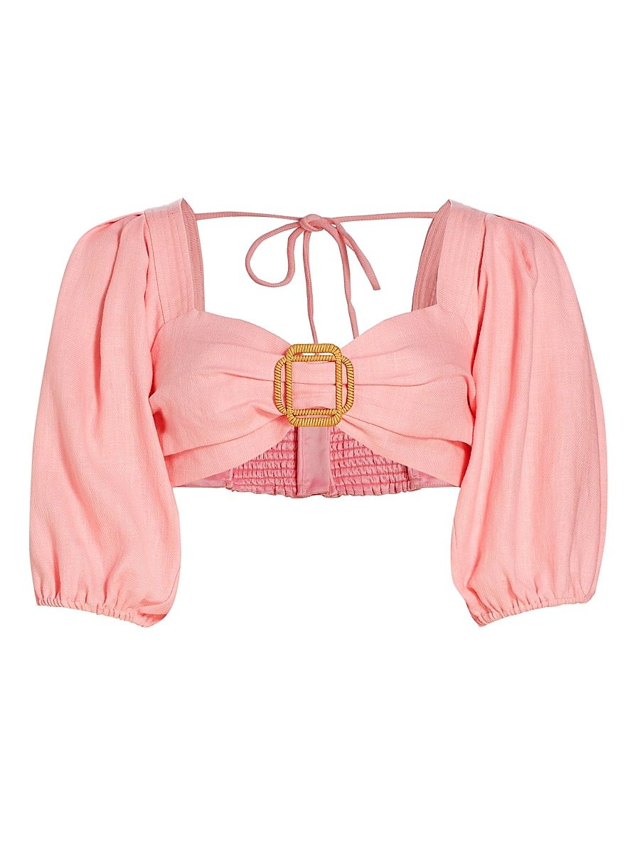 Women's Kelsey Puff-Sleeve Crop Top - Pink Tulip - Size 10