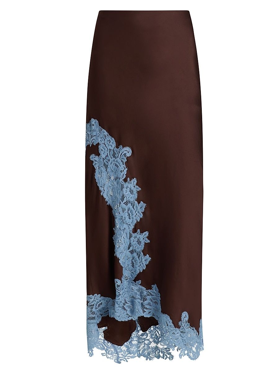 Women's Olivia Lace-Trimmed Maxi Skirt - Ganache French Blue - Size Large