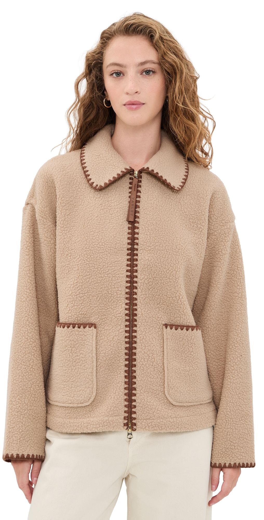 Varley Ruiko Zip Through Fleece Jacket Light Taupe L