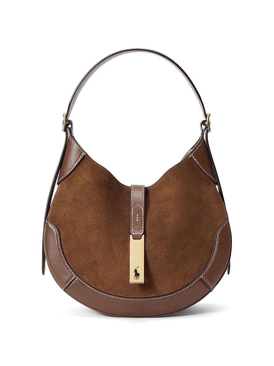 Women's Polo ID Leather-Suede Hobo Bag - Cinnamon And Cuoio