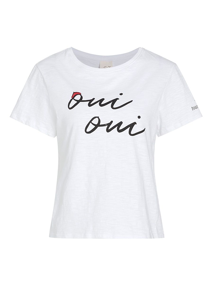 Women's Shrunken Oui Oui T-Shirt - White Black - Size Large