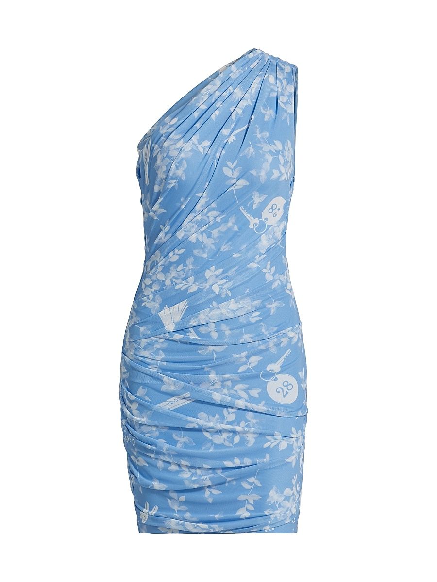 Women's Printed Tulle One-Shoulder Body-Con Minidress - Multi Light Blue - Size 10