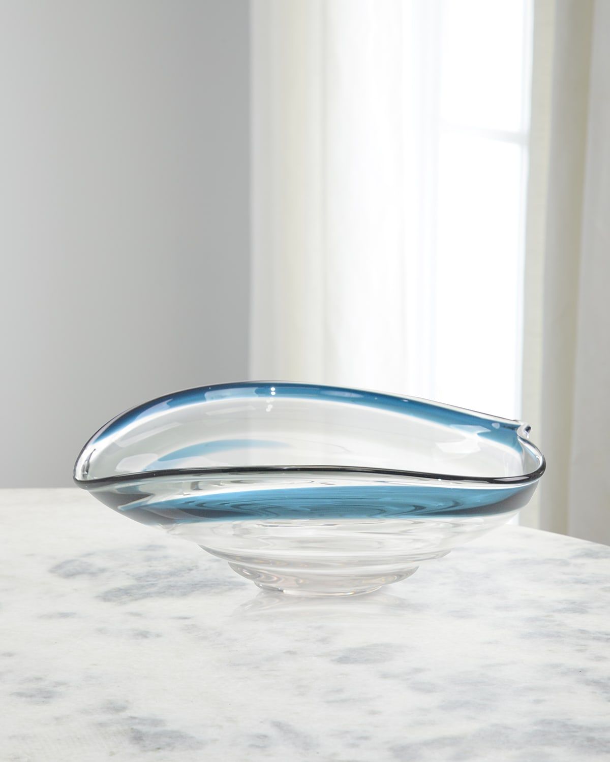 Handblown Dark Blue And Grey Glass Bowl