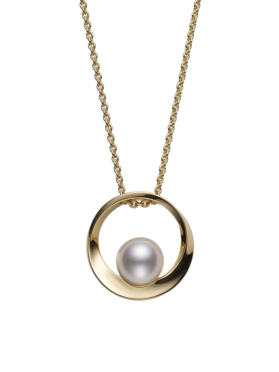 Women's Circle Collection 18K Yellow Gold & 7MM Cultured Pearl Pendant Necklace - Yellow Gold