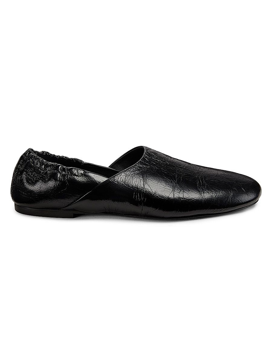 Women's Ruched Leather Loafers - Black - Size 12
