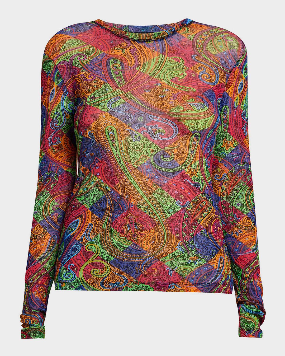 Geometric Paisley Stretch Tulle Top