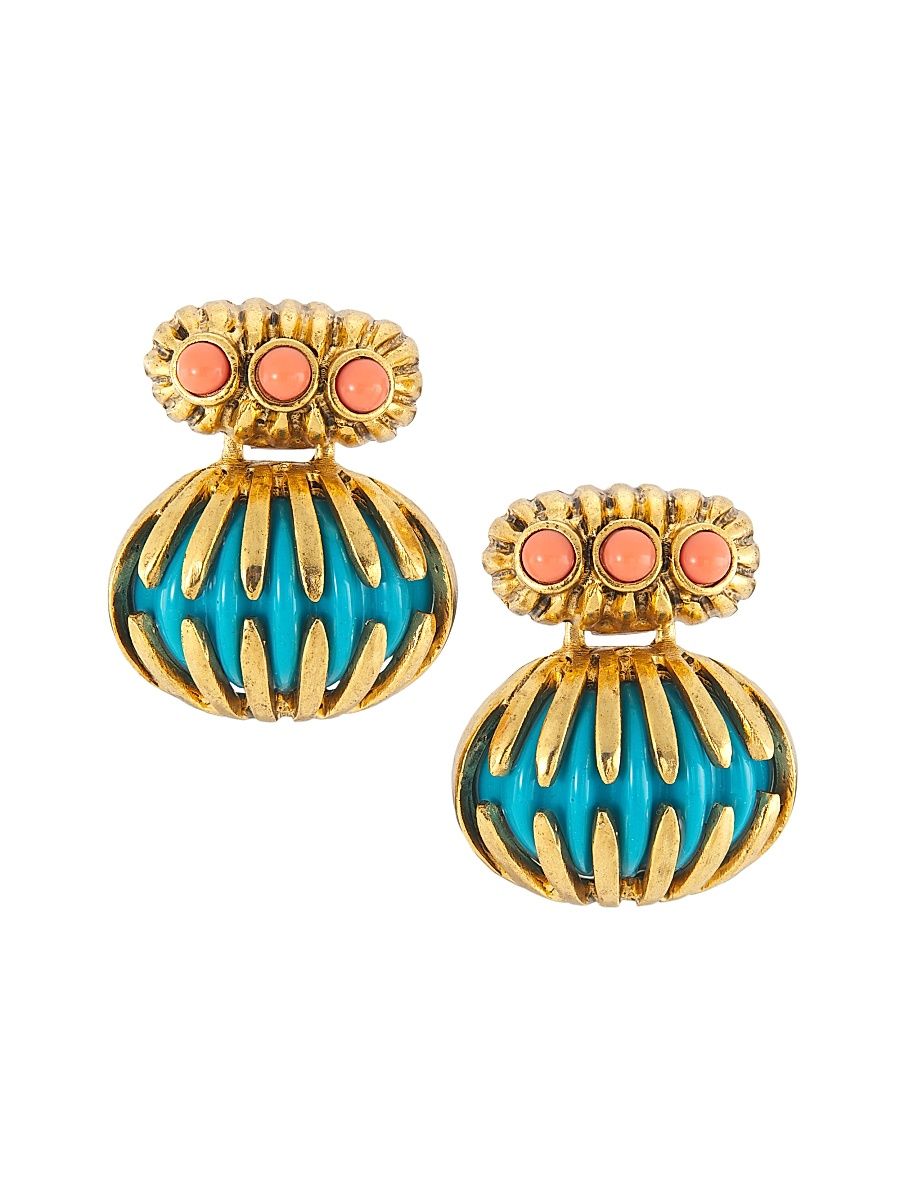 Women's 22K-Gold-Plated & Resin Drop Earrings - Antique Gold Turquoise Coral