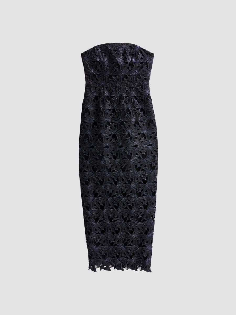 Milly Women's Orion Floral Lace Strapless Midi Dress - Black Navy - Size 10