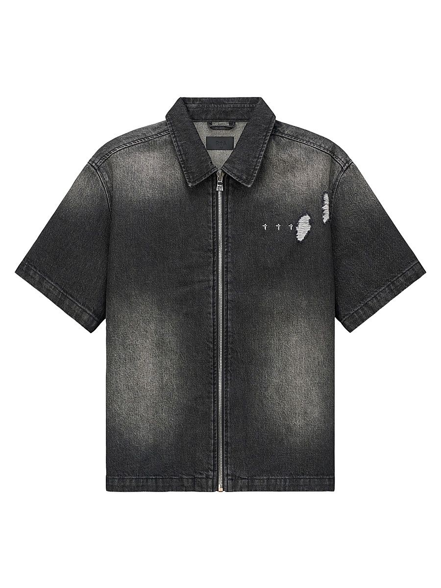 Men's Chaparral Denim Zip-Front Shirt - Fray Noir - Size XXL
