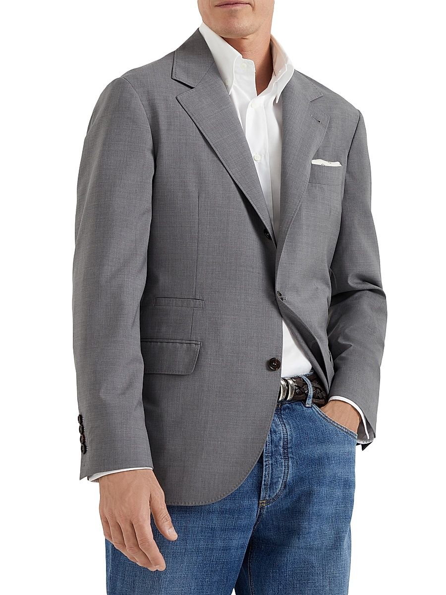 Men's Super 150s Lightweight Wool and Silk Deconstructed Blazer - Grey - Size 44