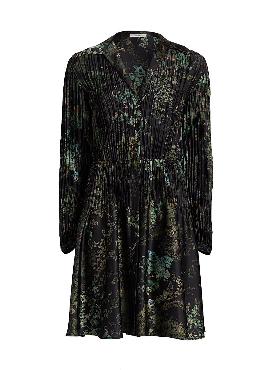 Women's Grape Vine Pleated Knee-Length Shirtdress - Black Sky - Size XS