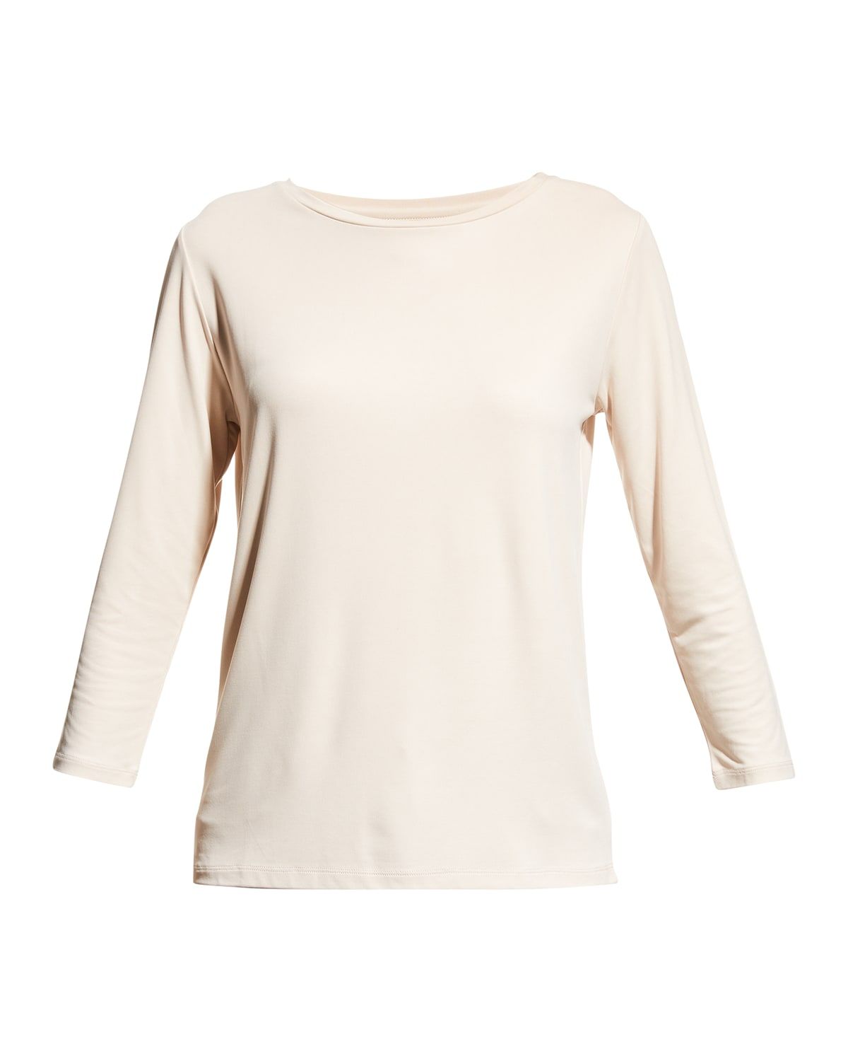 Stretch Cupro 3/4-Sleeve Boat-Neck Tee
