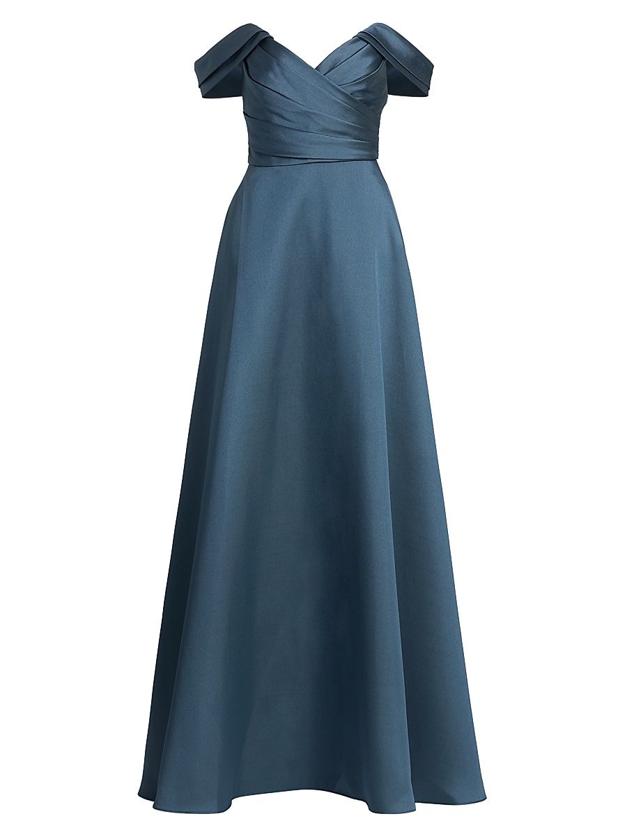 Women's Satin Off-the-Shoulder Gown - Petrol - Size 14