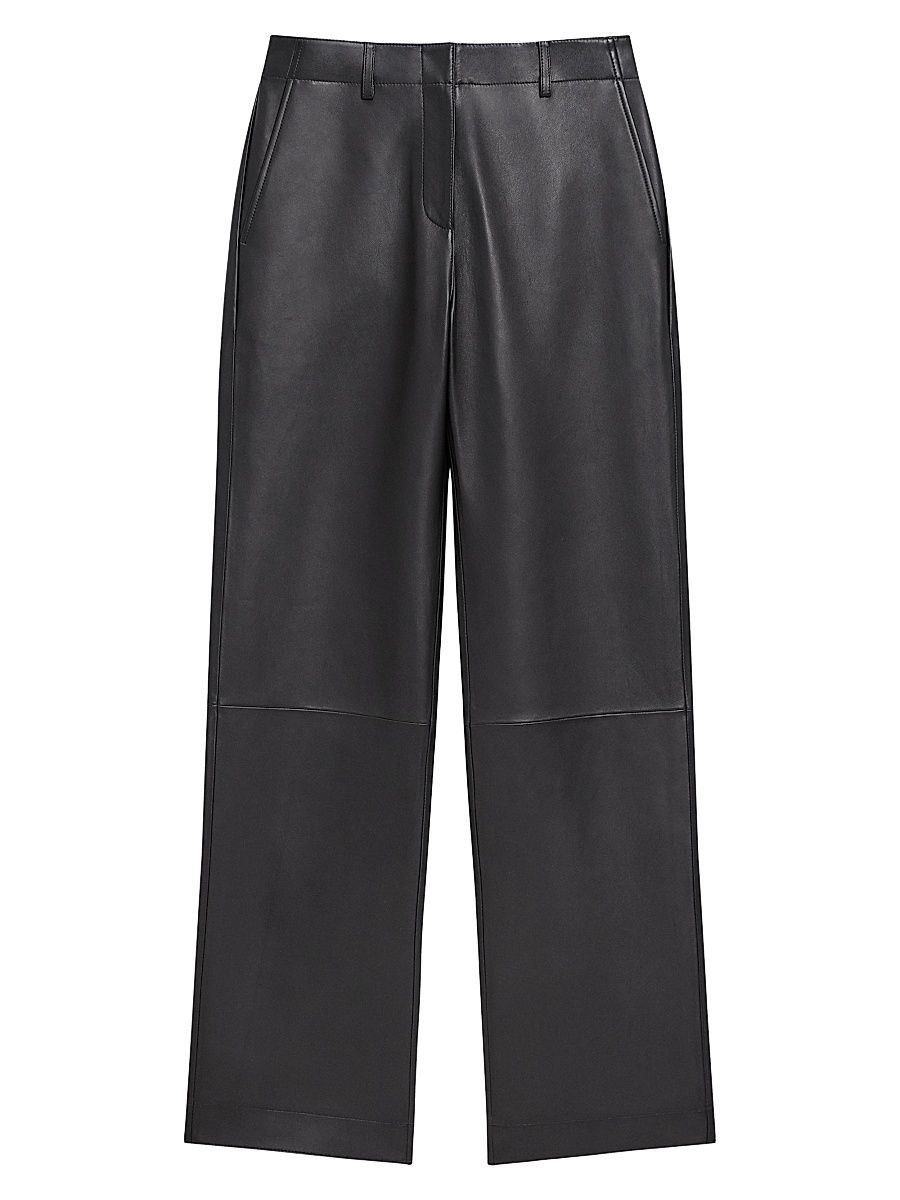 Women's Straight Classic Leather Pants - Black - Size 12