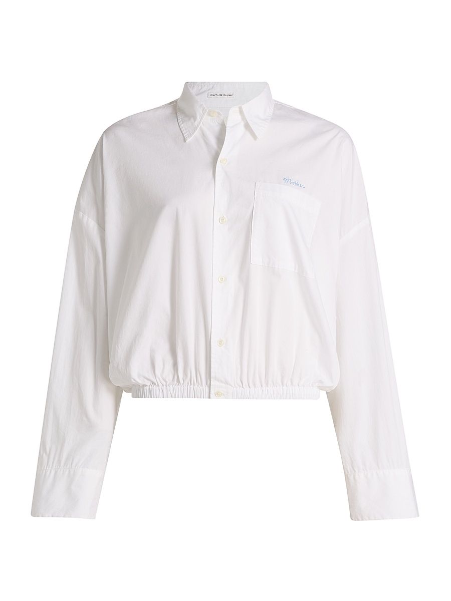 Women's The Scrunchie Frenchie Bubble-Hem Cotton Shirt - White - Size XL