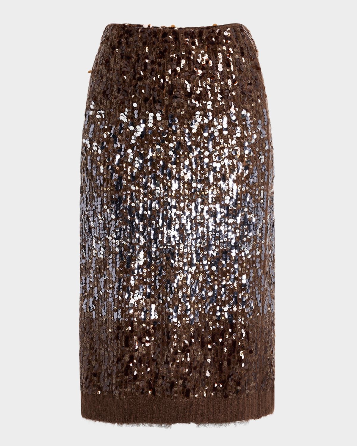 Multi-Size Degrade Pailette Mohair Knit Midi Skirt