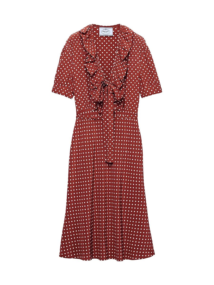 Women's Polka-Dot Print Marocain Dress - Red - Size 10
