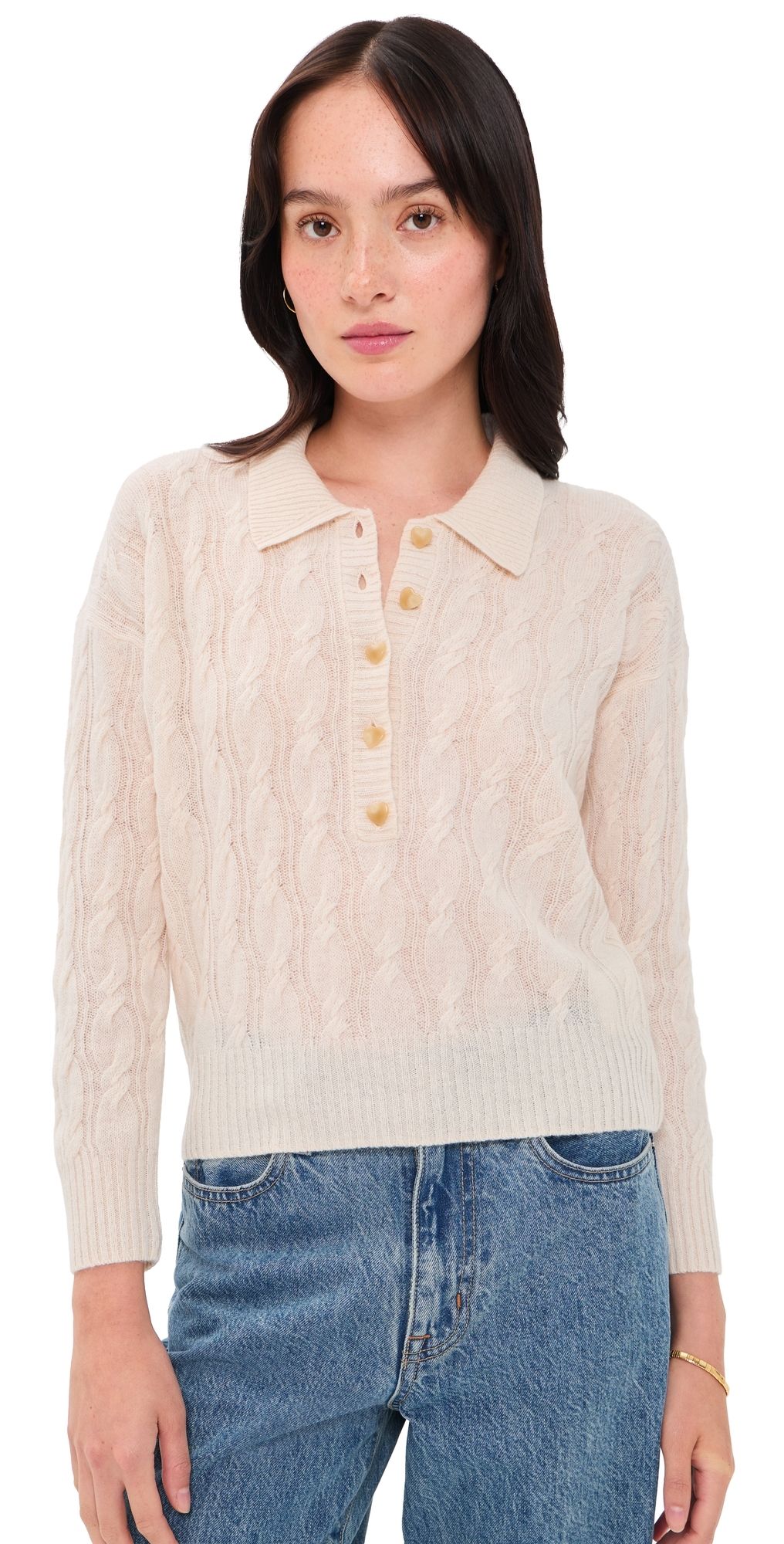 L'AGENCE Airy Cabled Knit Sweater Ivory M