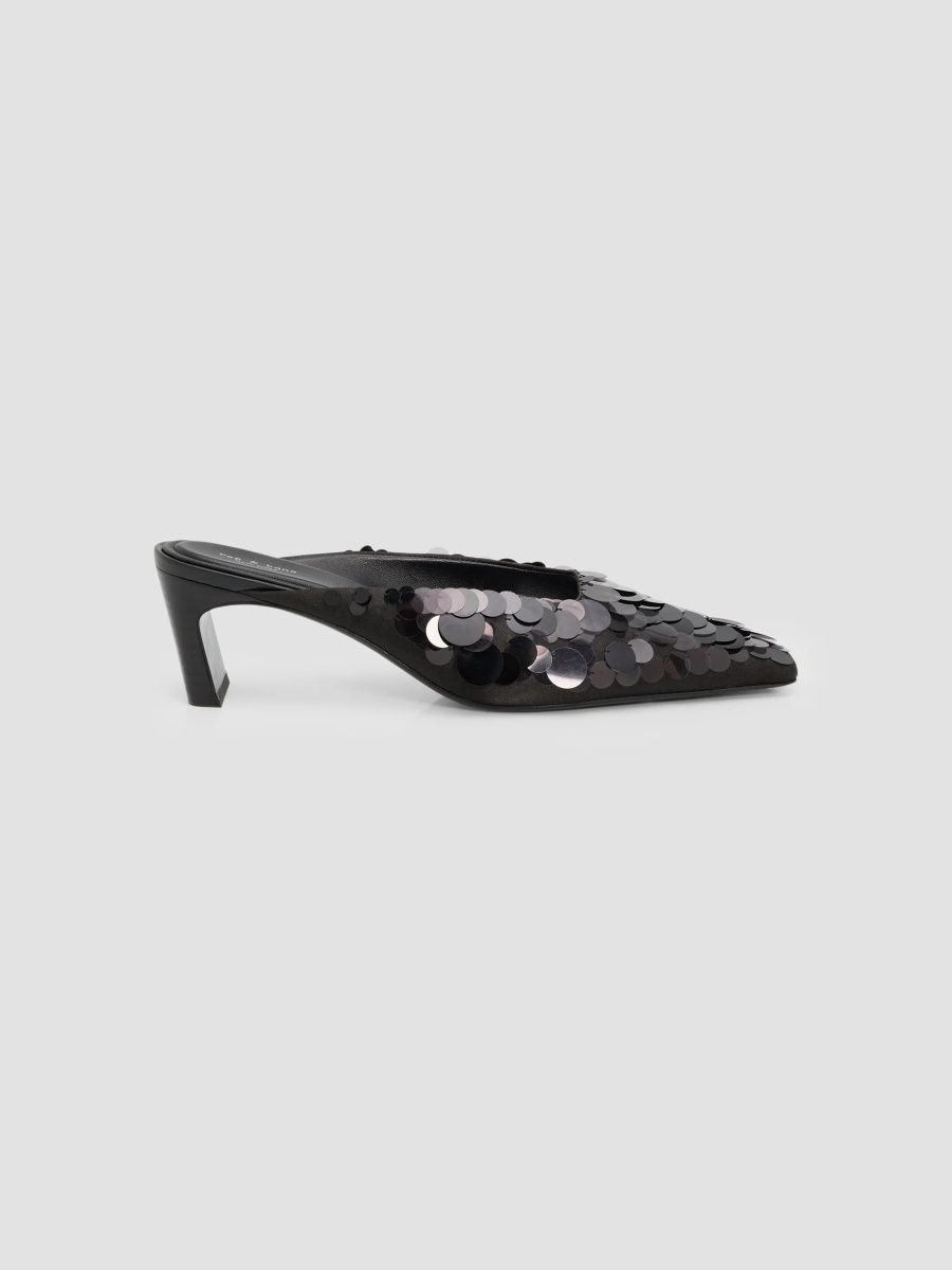 rag & bone Women's Kai 55MM Paillette Satin Mules - Black Sequin - Size 8.5