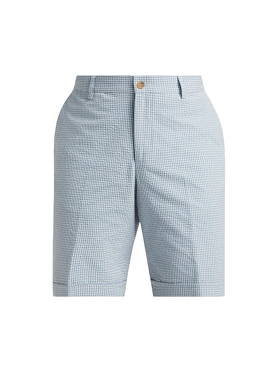 Men's COLLECTION Cotton Seersucker Shorts - Light Blue - Size 40