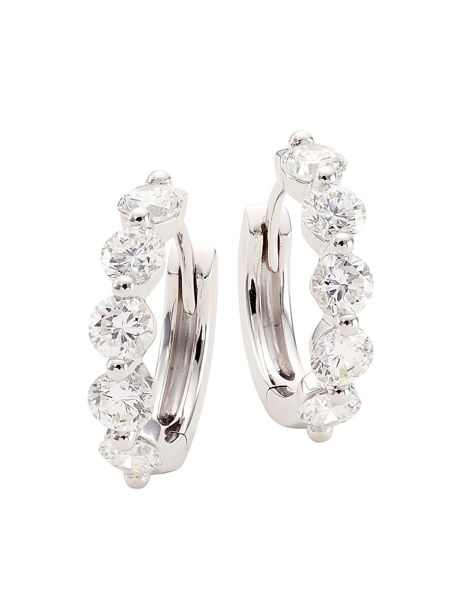 Women's 14K White Gold & 0.92 TCW Diamond Huggie Hoop Earrings - White Gold