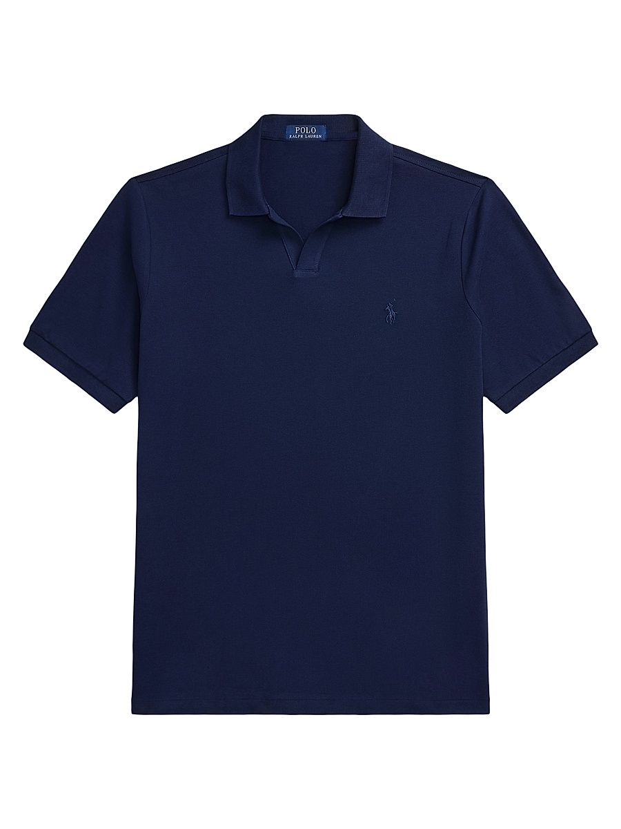 Men's Stretch Mesh Johnny Collar Polo Shirt - Office Blue - Size XXL