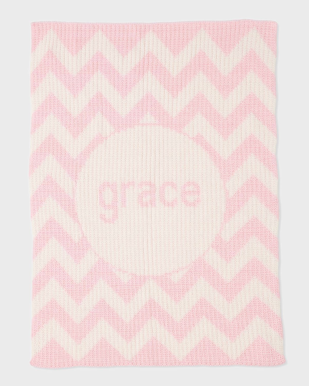 Personalized Ribbed Chevron-Knit Baby Blanket, Light Pink