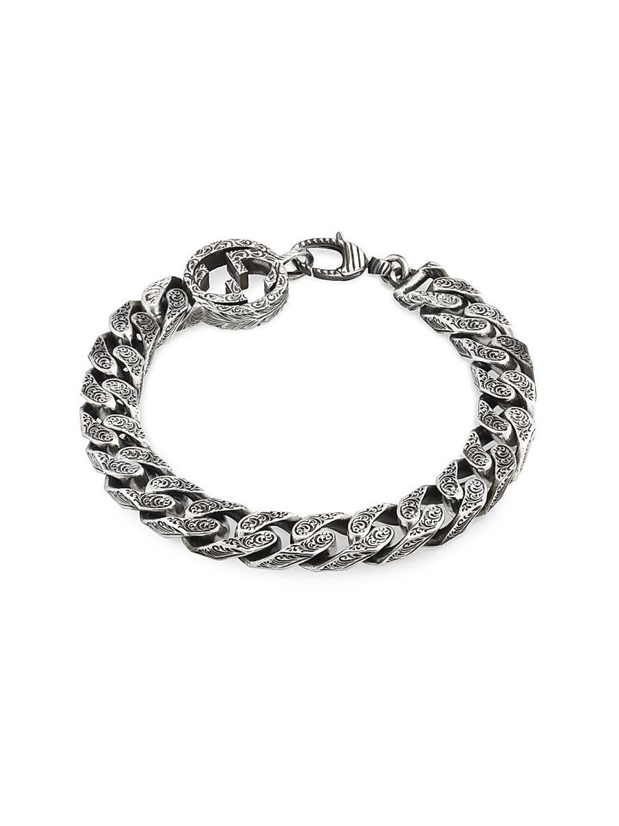 Men's Interlocking Sterling Silver Bracelet - Silver - Size 7.5