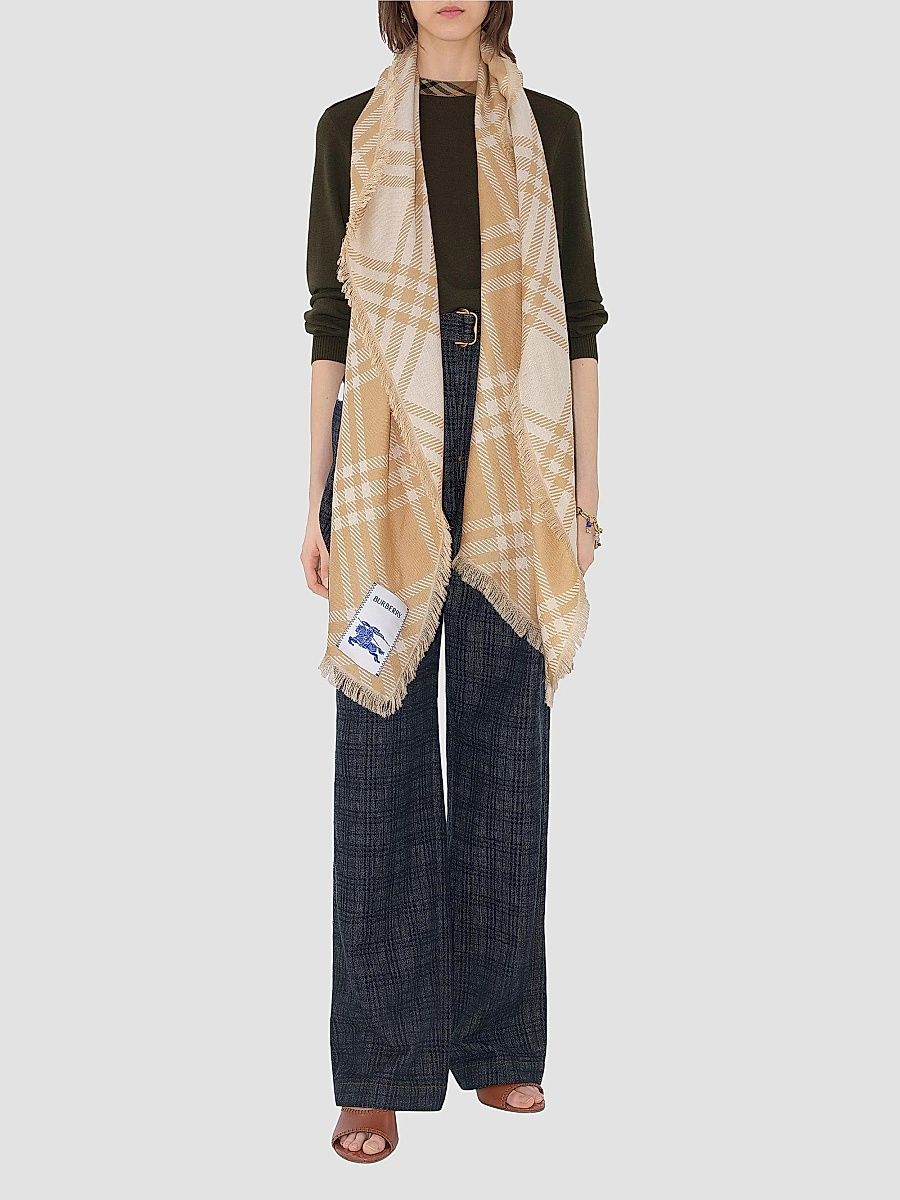 Burberry Women's Wide Check Wool Scarf - Sand Ecru
