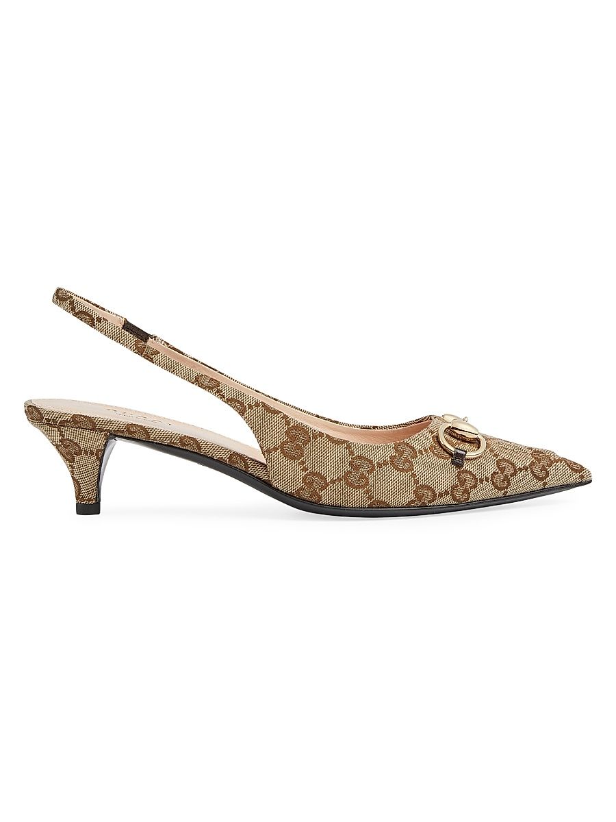 Women's Erin 45MM GG Canvas Slingback Pumps - Beige Ebony - Size 7.5