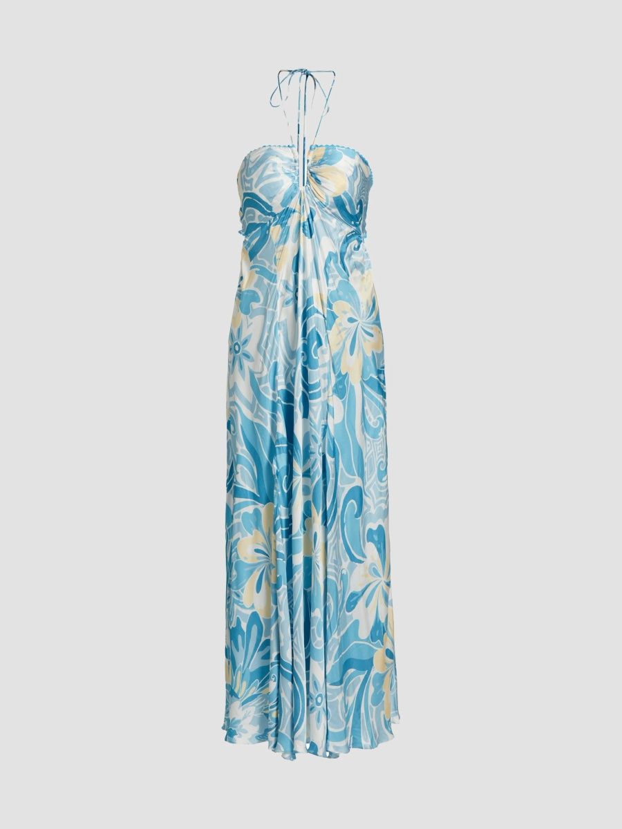 Poupette St Barth Women's Carla Floral Halter Maxi Dress - Blue Fantasia - Size Medium