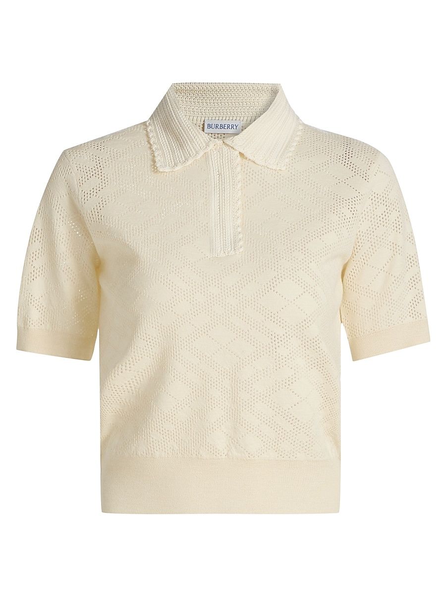 Women's Petra Check-Knit Wool-Silk Polo Shirt - Ceramic White - Size XXS