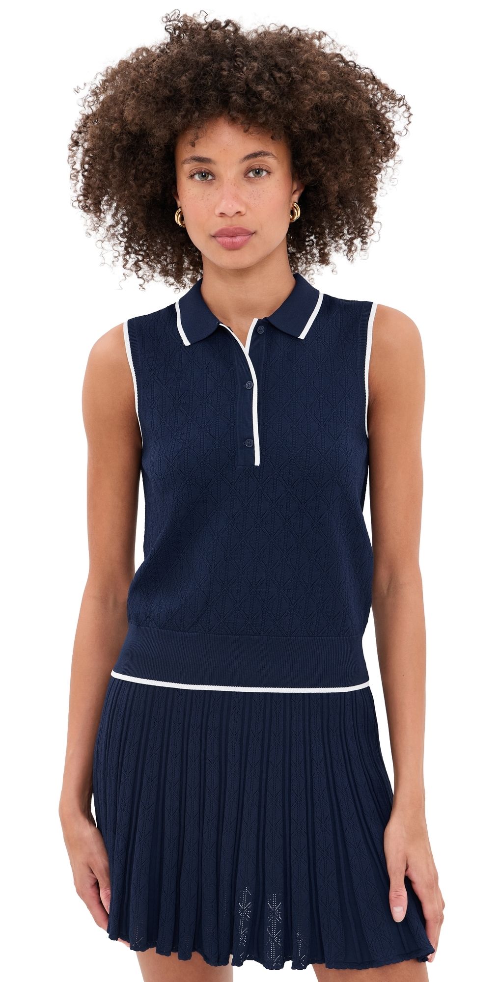 Greyson Pointelle Sleeveless Polo Top Maltese Blue M