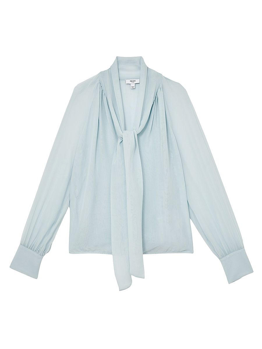 Women's Tina Silk-Blend Tieneck Blouse - Pale Blue - Size 8