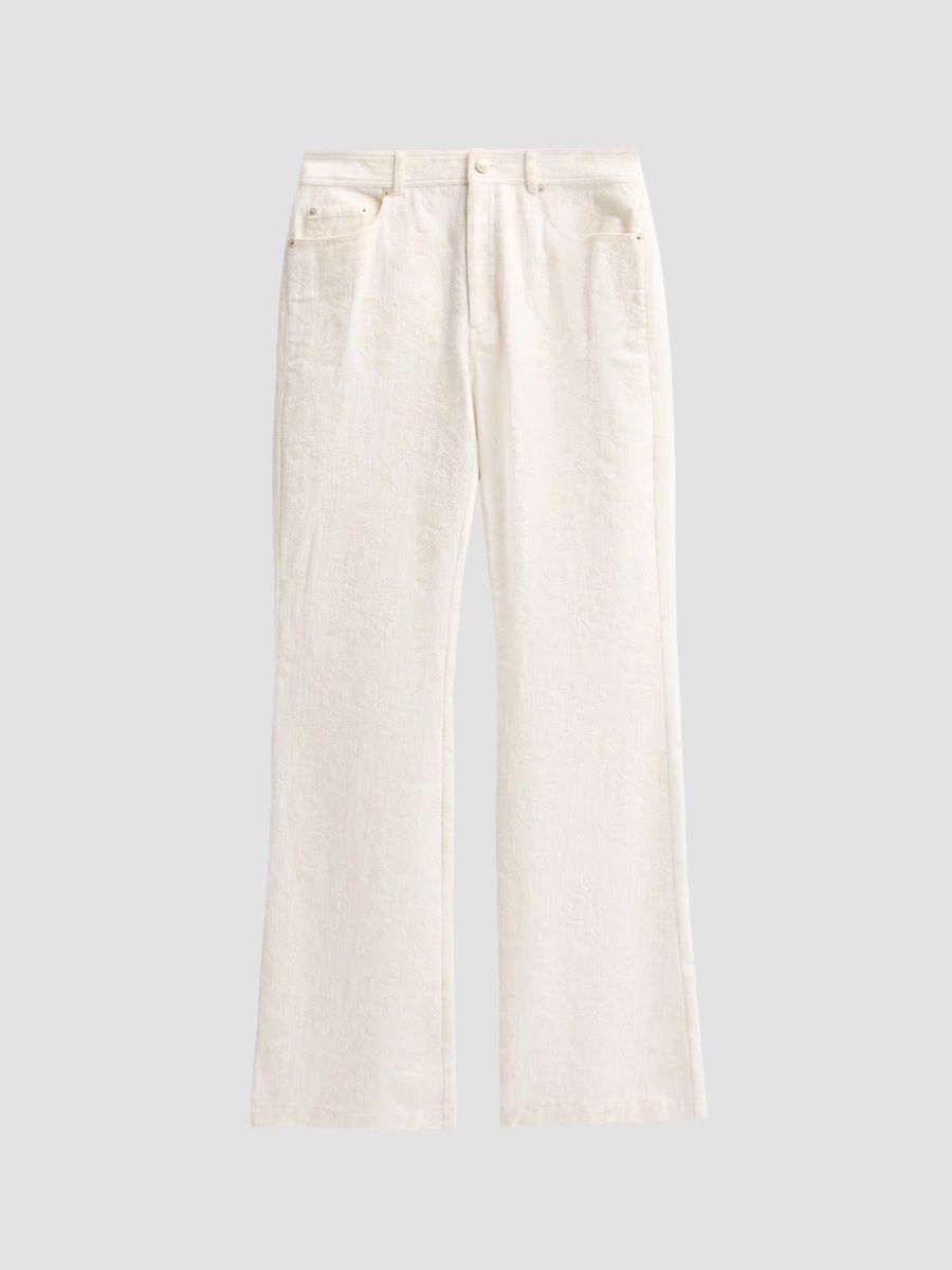Women's Stevie Paisley Flocked High-Rise Boot-Cut Jeans - Cream - Size 14